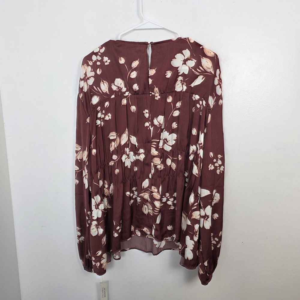 Zac & Rachel Burgundy Cream Floral Feminine Elegant Romantic‎ Blouse Size XL - Picture 8 of 9